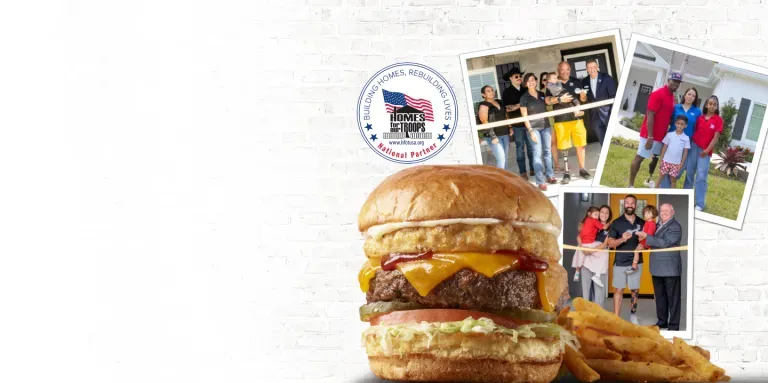 Buy a burger help a hero. every patriot burger sold donates to Homes For Our Troops.