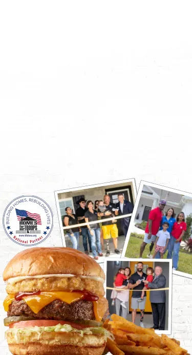 Buy a burger help a hero. every patriot burger sold donates $1 to Homes For Our Troops.
